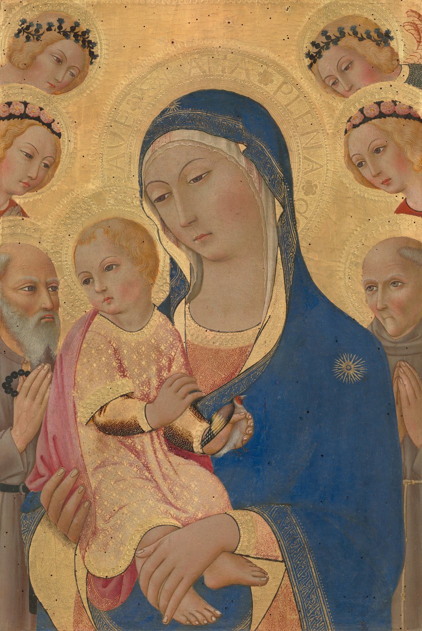 Madonna och barn med Saint Jerome, Saint Bernardino och änglar av Sano di Pietro