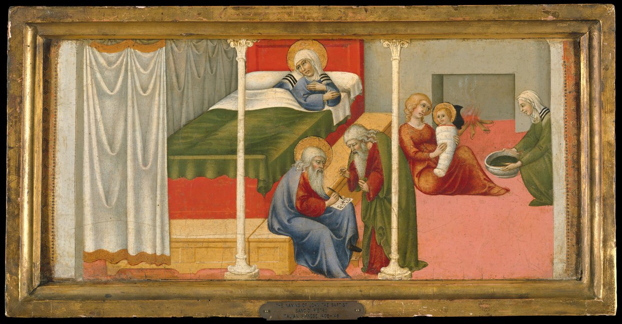 Johannes Döparens födelse och namngivning, 1450-60. av Sano di Pietro