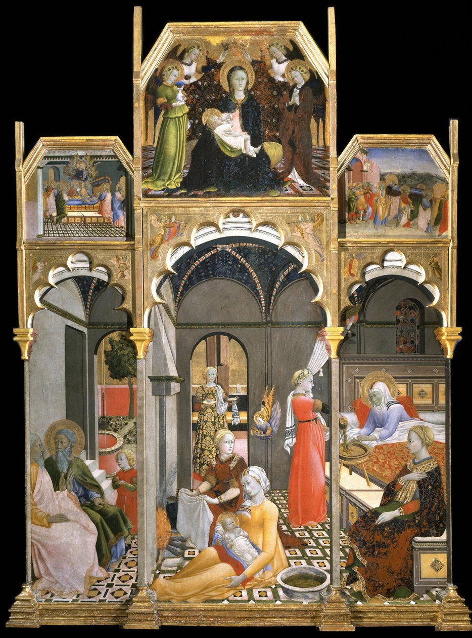 The Birth of the Virgin Scener ur Jungfruns liv, 1437-1439 av Sano di Pietro