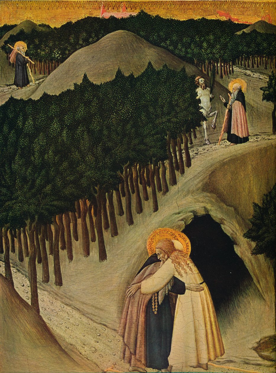 Mötet mellan Saint Anthony och Saint Paul, c1430-1435 av Sano di Pietro