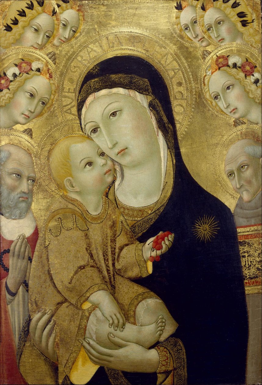 Jungfrun och barnet med de heliga Hieronymus och Bernardino av Siena samt sex änglar av Sano di Pietro