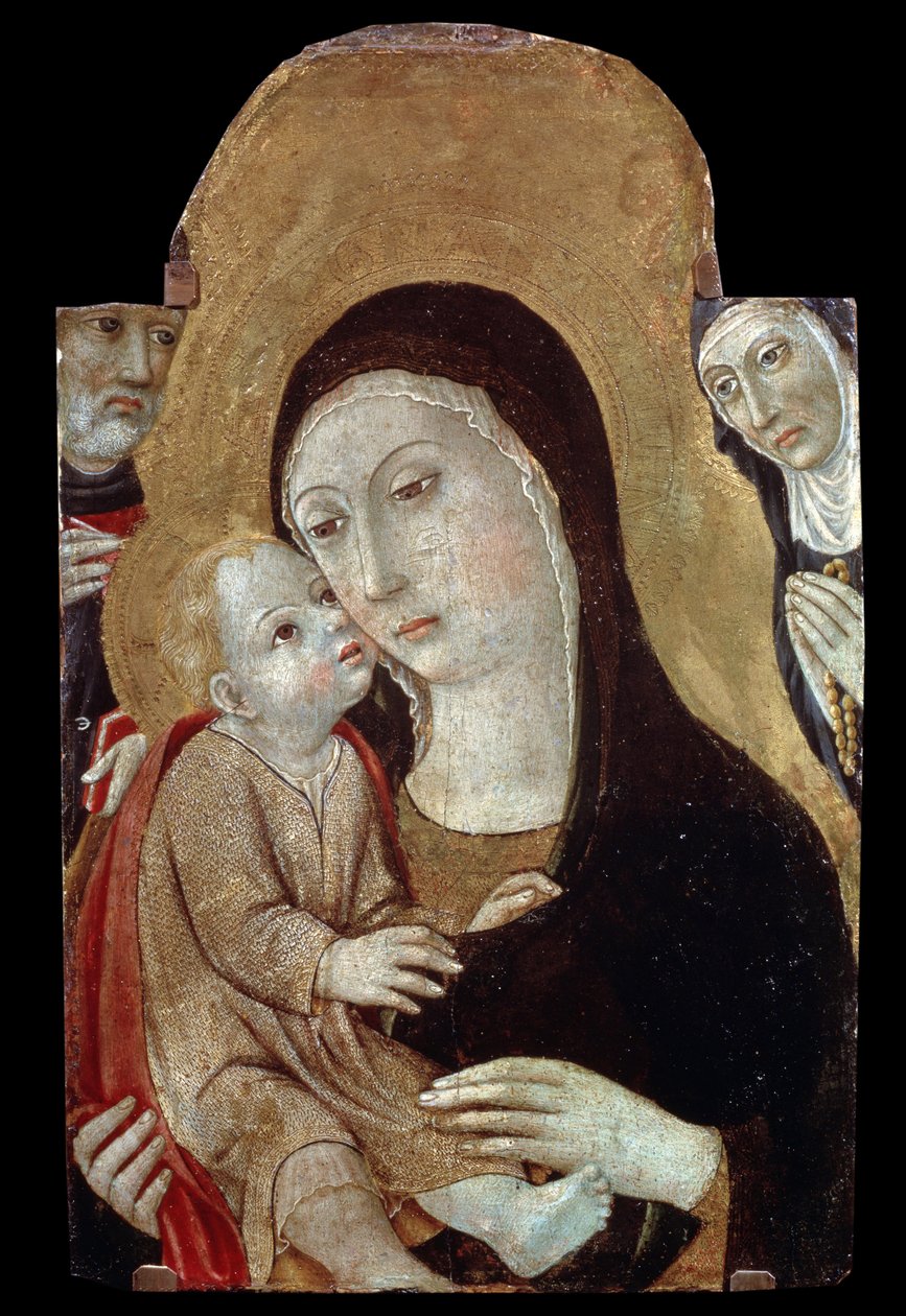 Jungfrun och barnet med heliga. Målning av Sano di Pietro (1406-1481). Tempera på trä, 43 x 27 cm. School of Siena, italiensk gotisk konst. Pushkin Museum of Fine Arts, Moskva. ©FineArtImage/Leemage av Sano di also Ansano di Pietro di Mencio Pietro