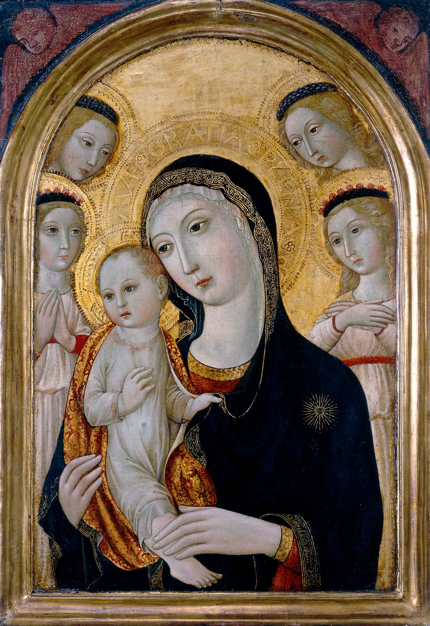 Madonna och barn med änglar, ca 1480 av Sano di also Ansano di Pietro di Mencio (workshop of) Pietro