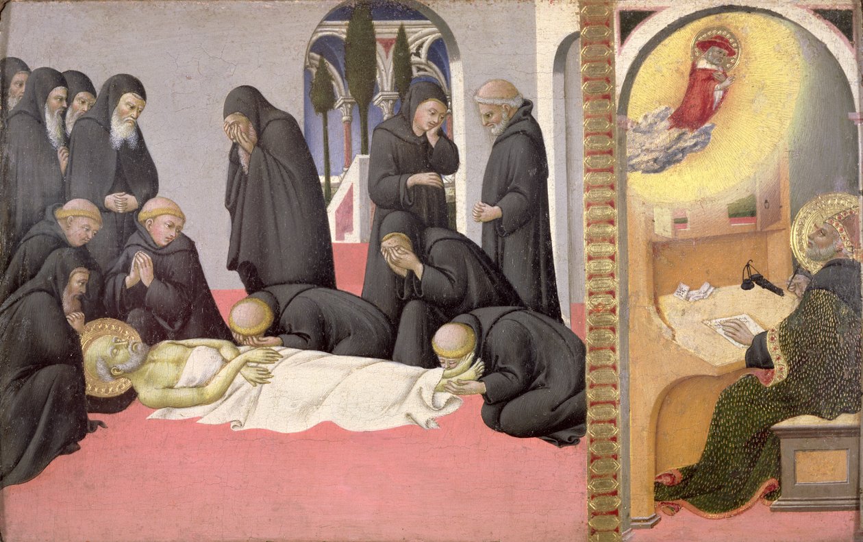 Den helige Hieronymus visar sig för den helige Kyrillos av Jerusalem av Sano di also Ansano di Pietro di Mencio Pietro