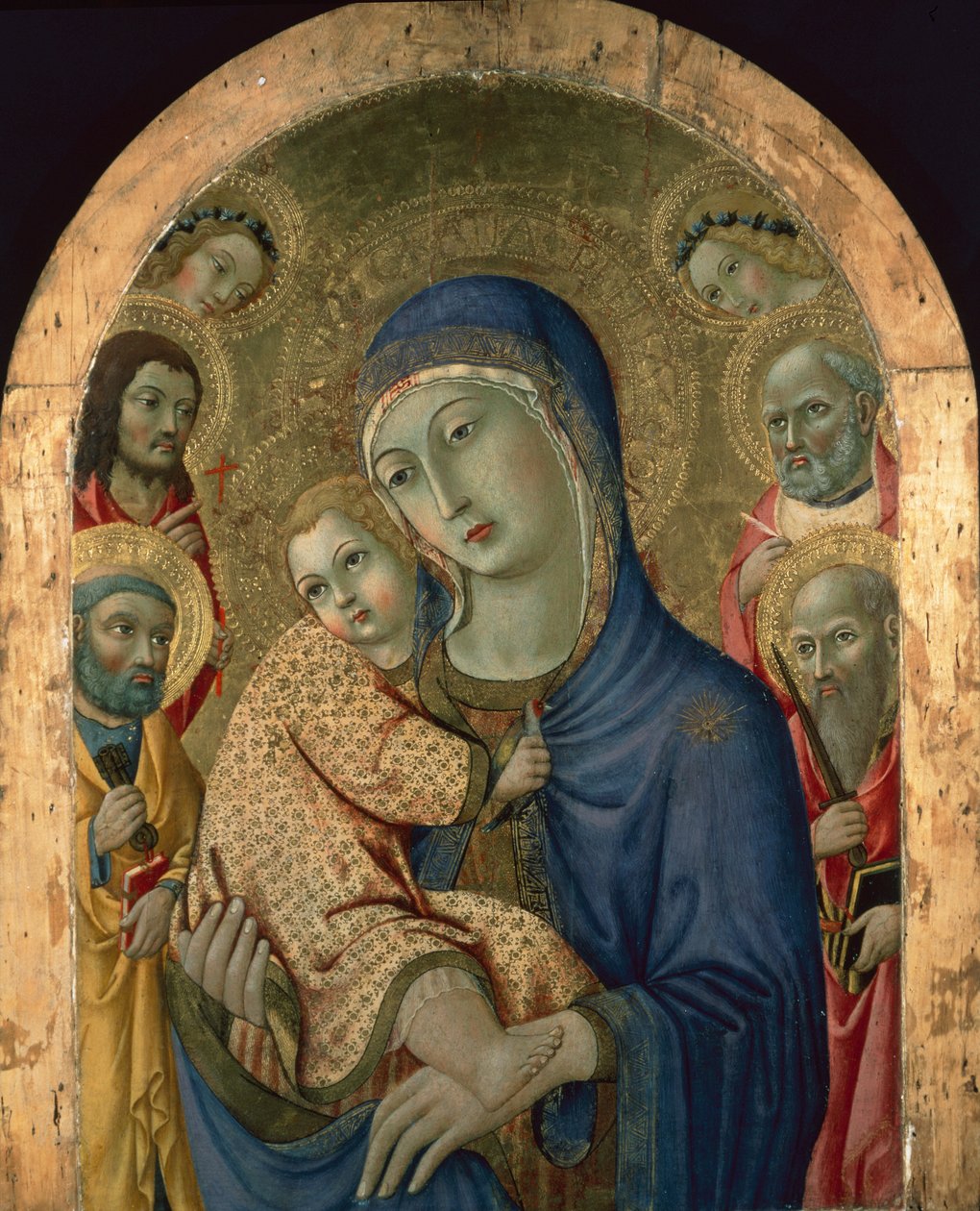 Madonnan och barnet med heliga och änglar (tempera på panel) av Sano di also Ansano di Pietro di Mencio Pietro
