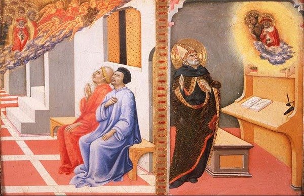Visioner av (LtoR) St. Hieronymus och St. Johannes Döparen av Sano di also Ansano di Pietro di Mencio Pietro