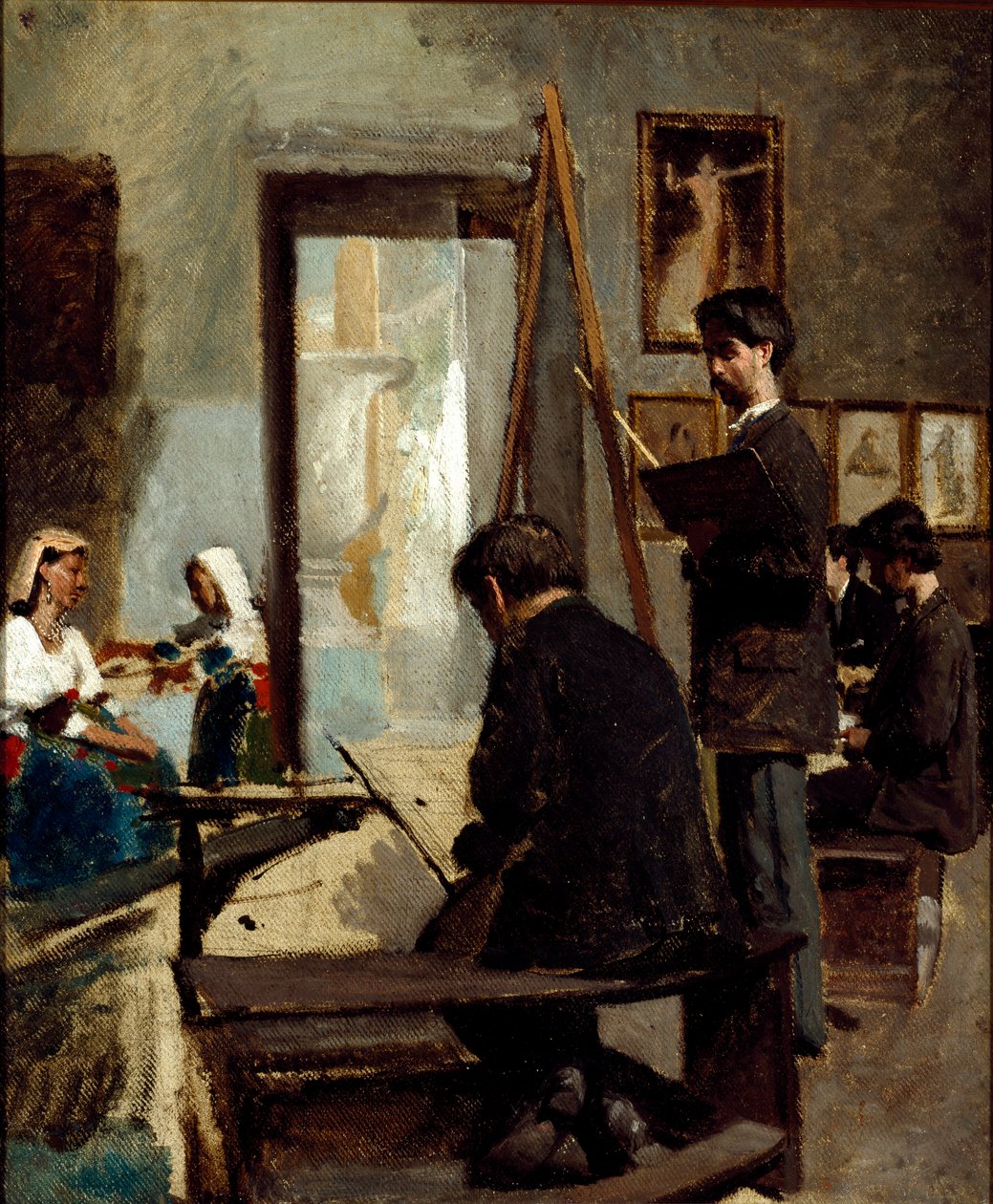 Studiet av grå färger (en målares ateljé) (olja på duk av Sante Bertelli