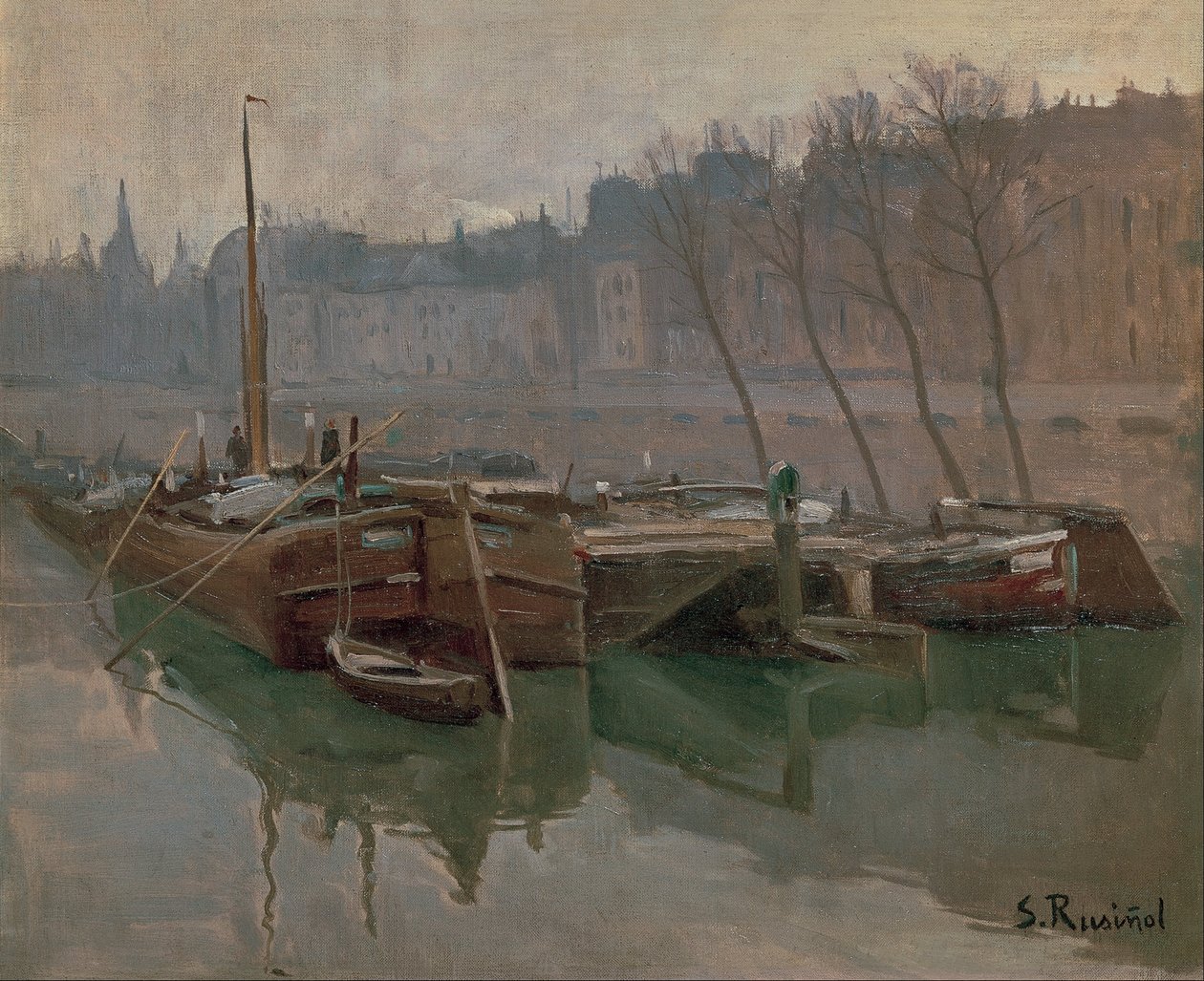 Boats on the Seine av Santiago Rusiñol