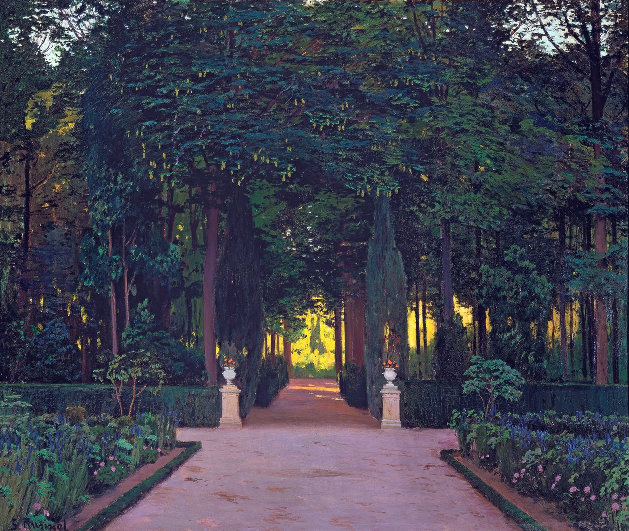 Trädgårdarna i Aranjuez, av Rusinol, Santiago (1861-1931). Olja på duk, ca 1899. Mått: 117x139 cm. Ablo samling av Santiago Rusinol i Prats