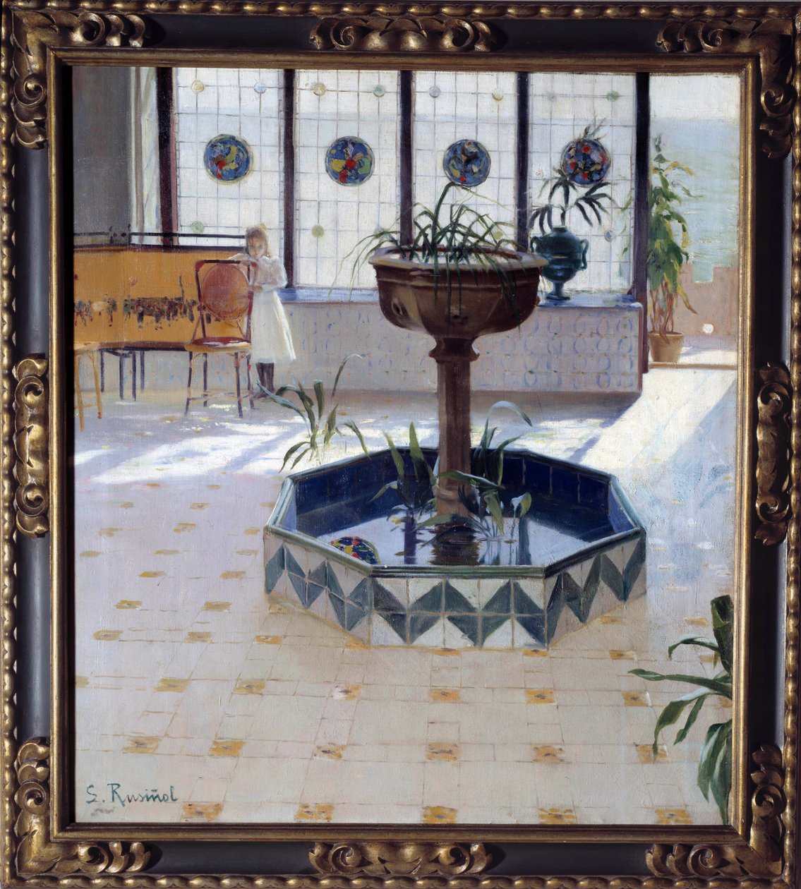 Fontänen under verandan Målning av James Rusinol och (i) Prats (1861-1931) 1894 Privat samling av Santiago Rusinol i Prats