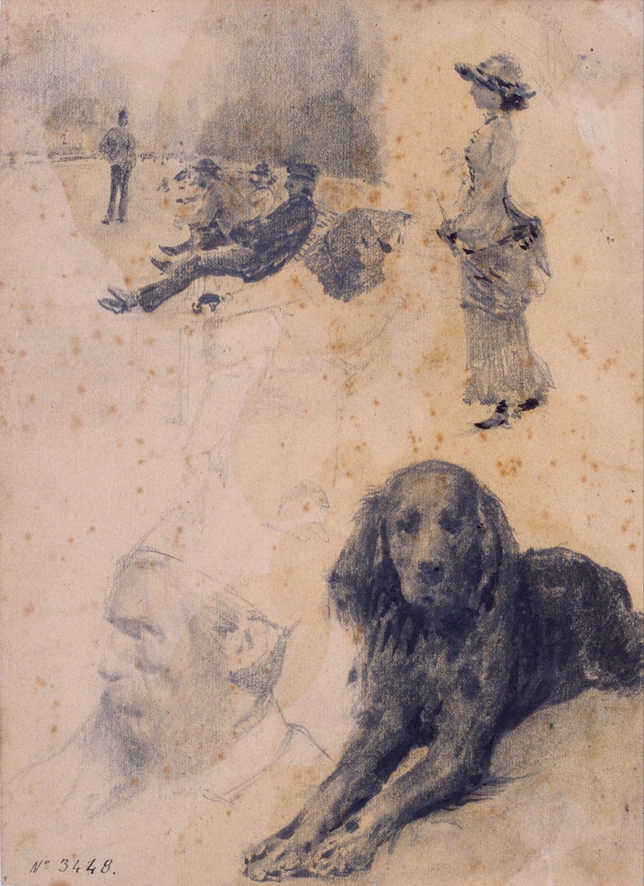 Figurstudier och studie av hund av Santiago Rusiñol