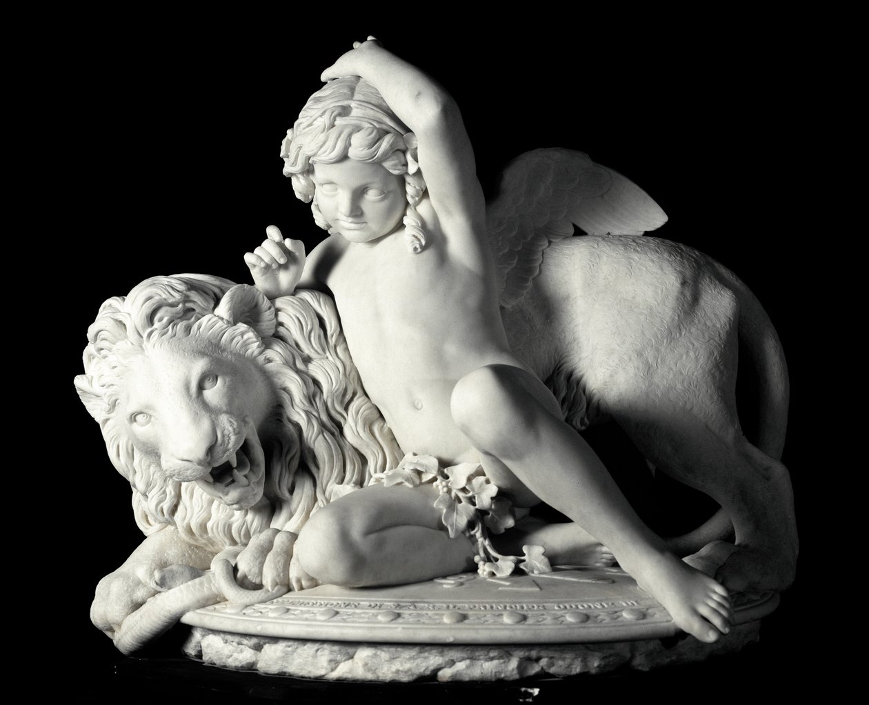 Love Mastering the Force Marble Sculpture av Santo Varni (1807-1885) 1865. Dim. 85x90x62 cm Från Prince Odon di savoias samling. Genes, Galleria d