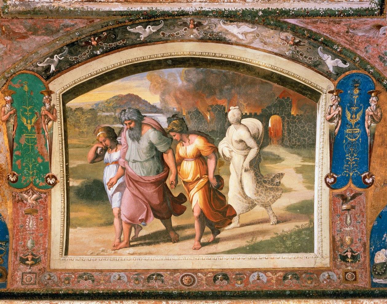 Lots flykt från Sodom av Sanzio of Urbino (workshop) Raphael