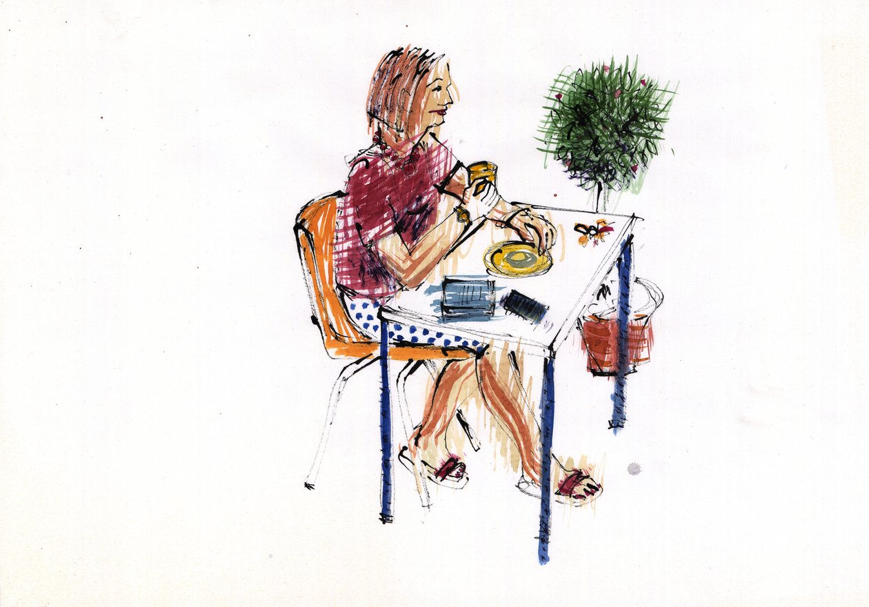 Café, 2009 (akryl) av Sara Hayward