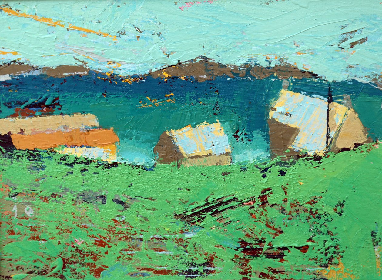 Farmstead Iona (akryl på duk) av Sara Hayward