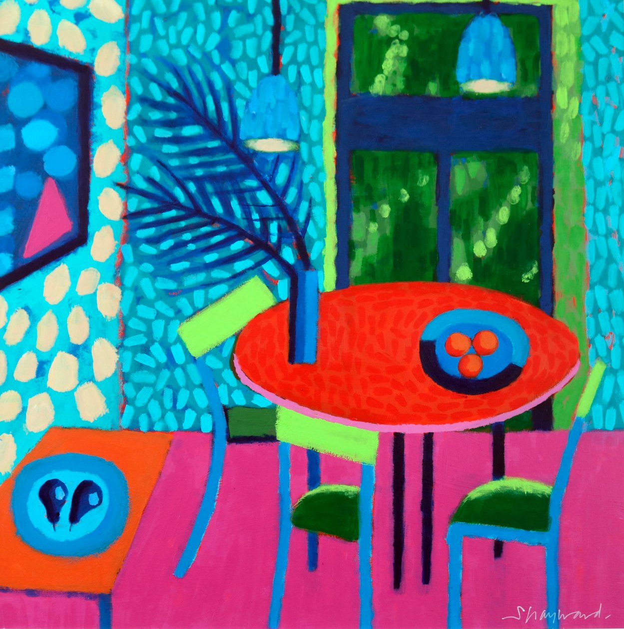 Les Fruits # 2, 2023 (akryl på kartong) av Sara Hayward