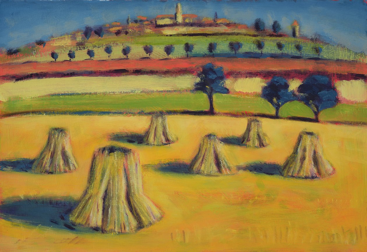 Swiss Harvest (olja på kort) av Sara Hayward
