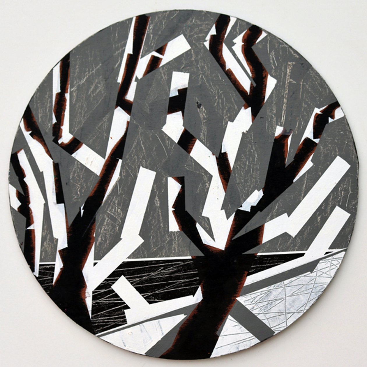 Twixt Heaven & Earth V-B (akryl på cirkulär skiva) av Sara Hayward