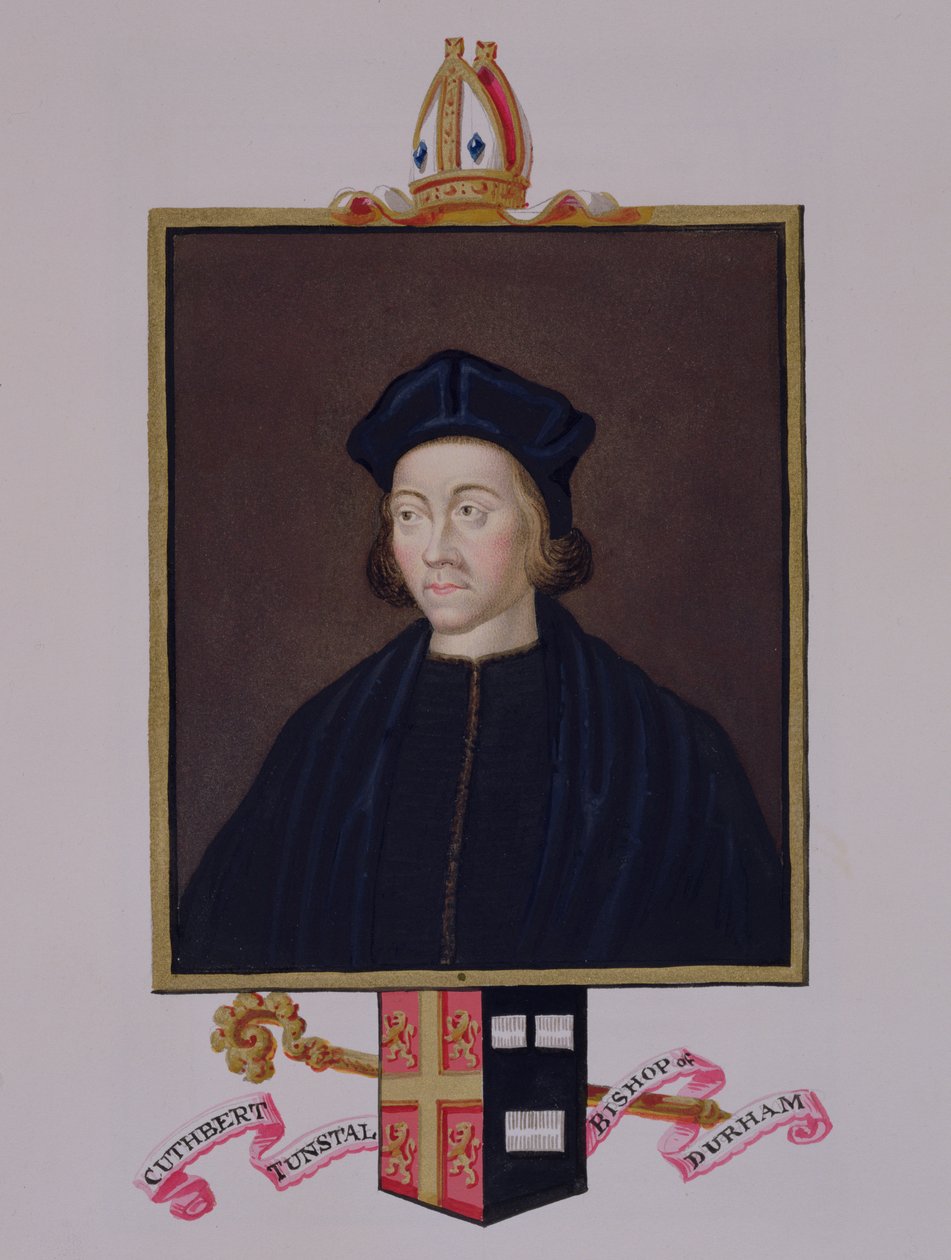 Porträtt av Cuthbert Tunstall (1474-1559) biskop av Durham från "Memoirs of the Court of Queen Elizabeth", publicerad 1825 (wc och gouache på papper) av Sarah Countess of Essex