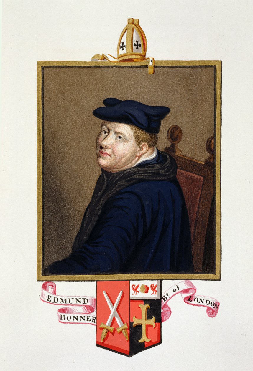 Porträtt av Edmund Bonner (ca 1500-69) biskop av London från "Memoirs of the Court of Queen Elizabeth", publicerad 1825 (wc och gouache på papper) av Sarah Countess of Essex