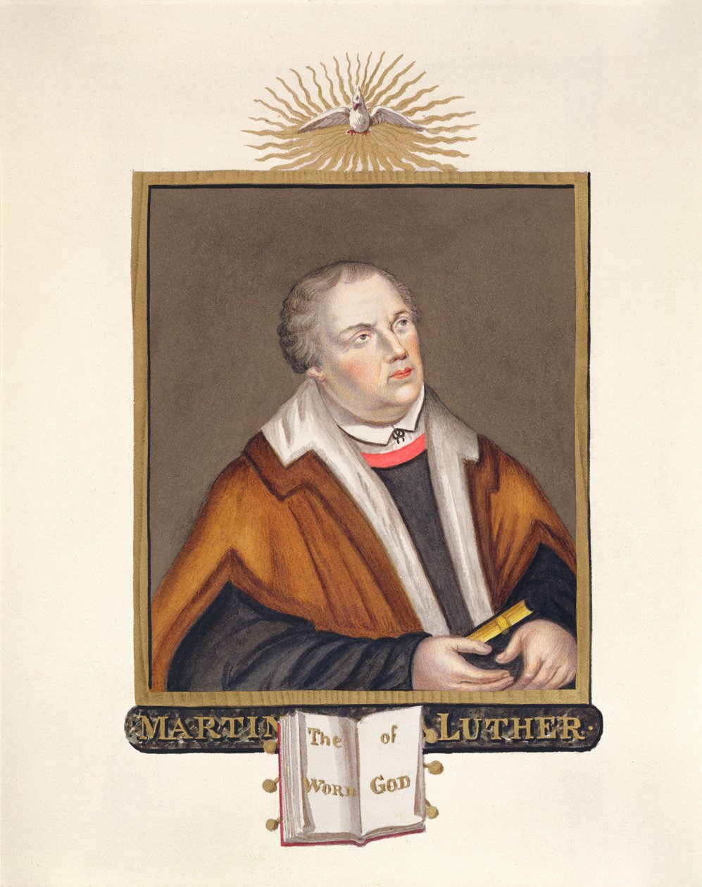 Porträtt av Martin Luther (1483-1546) ur "Memoirs of the Court of Queen Elizabeth", publicerad 1825 (wc och gouache på papper) av Sarah Countess of Essex