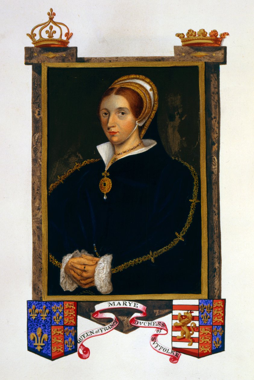 Porträtt av Mary Tudor, från "Memoirs of the Court of Queen Elizabeth", publicerad 1825 (wc och gouache på papper) av Sarah Countess of Essex