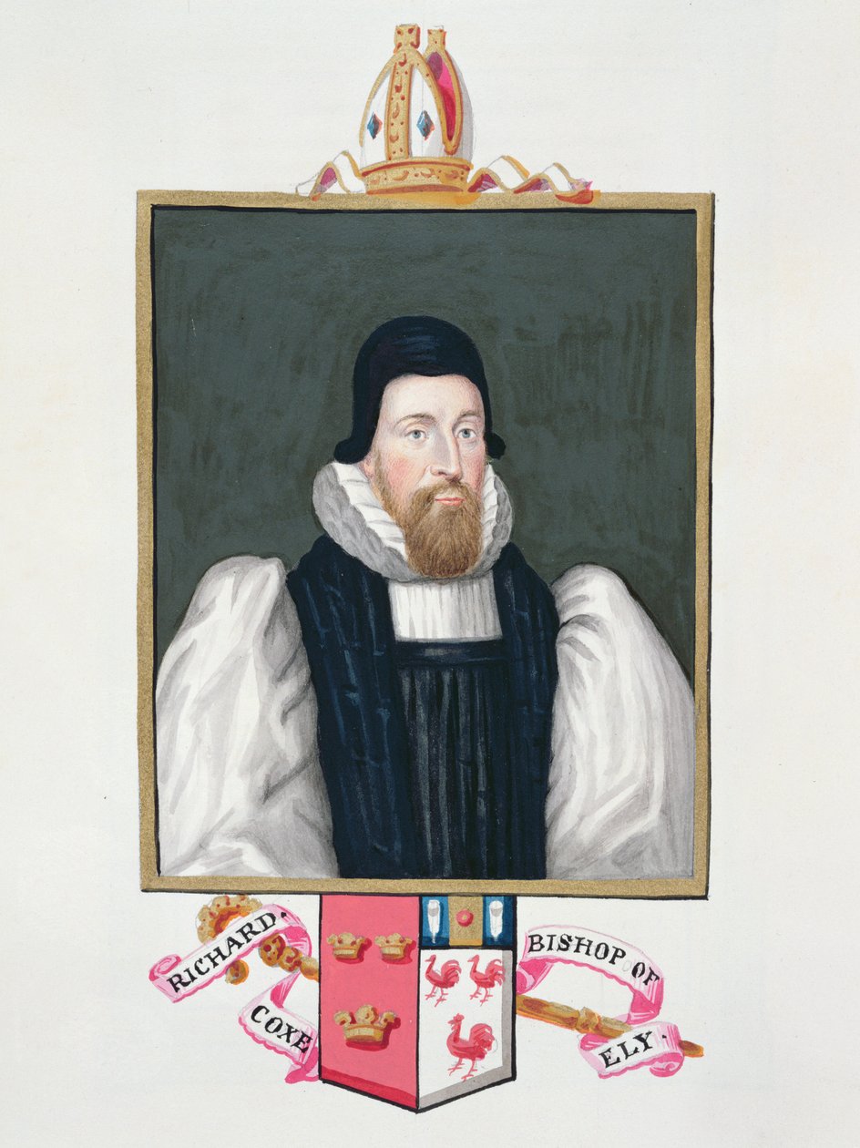 Porträtt av Richard Cox (1500-81) biskop av Ely från "Memoirs of the Court of Queen Elizabeth", publicerad 1825 (wc och gouache på papper) av Sarah Countess of Essex