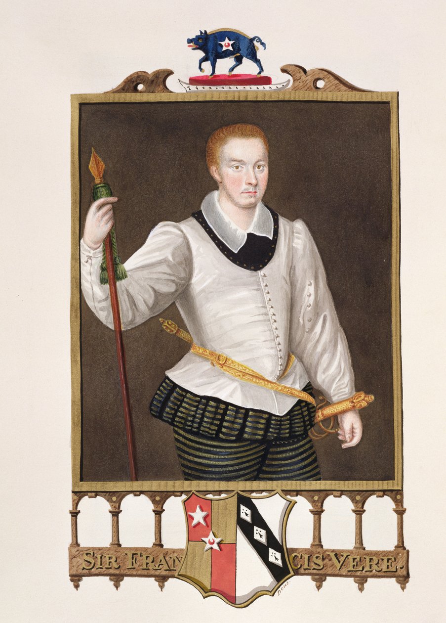 Porträtt av Sir Francis Vere (1560-1609) från "Memoirs of the Court of Queen Elizabeth", publicerad 1825 (wc och gouache på papper) av Sarah Countess of Essex