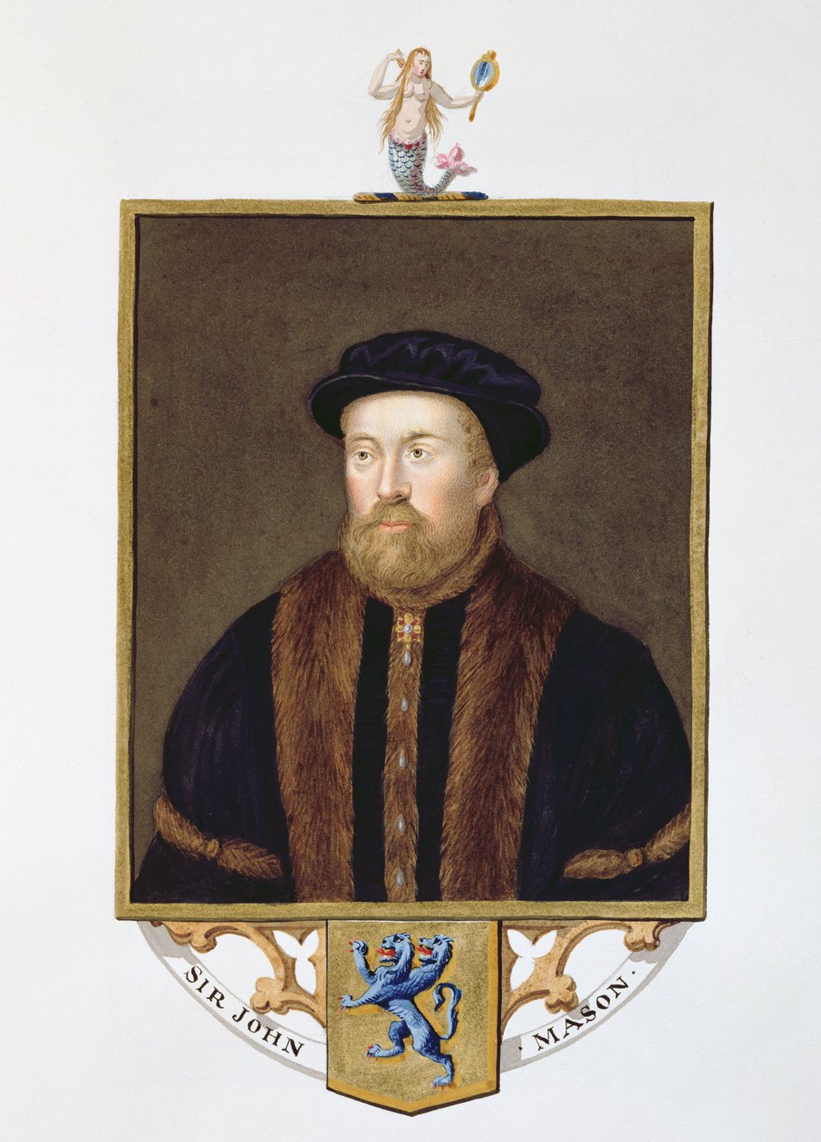 Porträtt av Sir John Mason (1503-66) från "Memoirs of the Court of Queen Elizabeth", publicerad 1825 (wc och gouache på papper) av Sarah Countess of Essex