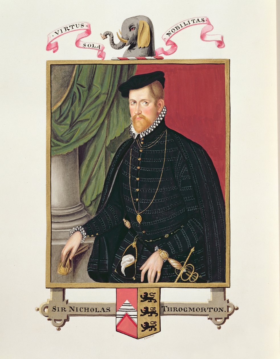 Porträtt av Sir Nicholas Throckmorton (1515-71) från "Memoirs of the Court of Queen Elizabeth", publicerad 1825 (wc och gouache på papper) av Sarah Countess of Essex