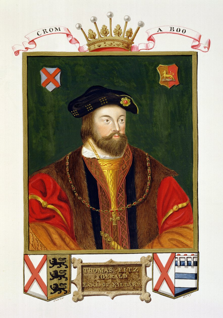 Porträtt av Thomas Fitzgerald (1513-37) Lord Offaly 10th Earl of Kildare från "Memoirs of the Court of Queen Elizabeth", publicerad 1825 (wc och gouache på papper) av Sarah Countess of Essex
