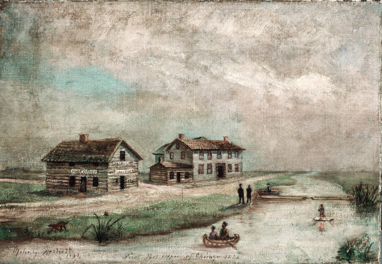 Det första amerikanska postkontoret i Chicago, 1893 av Sarah E. Melendy Westcott