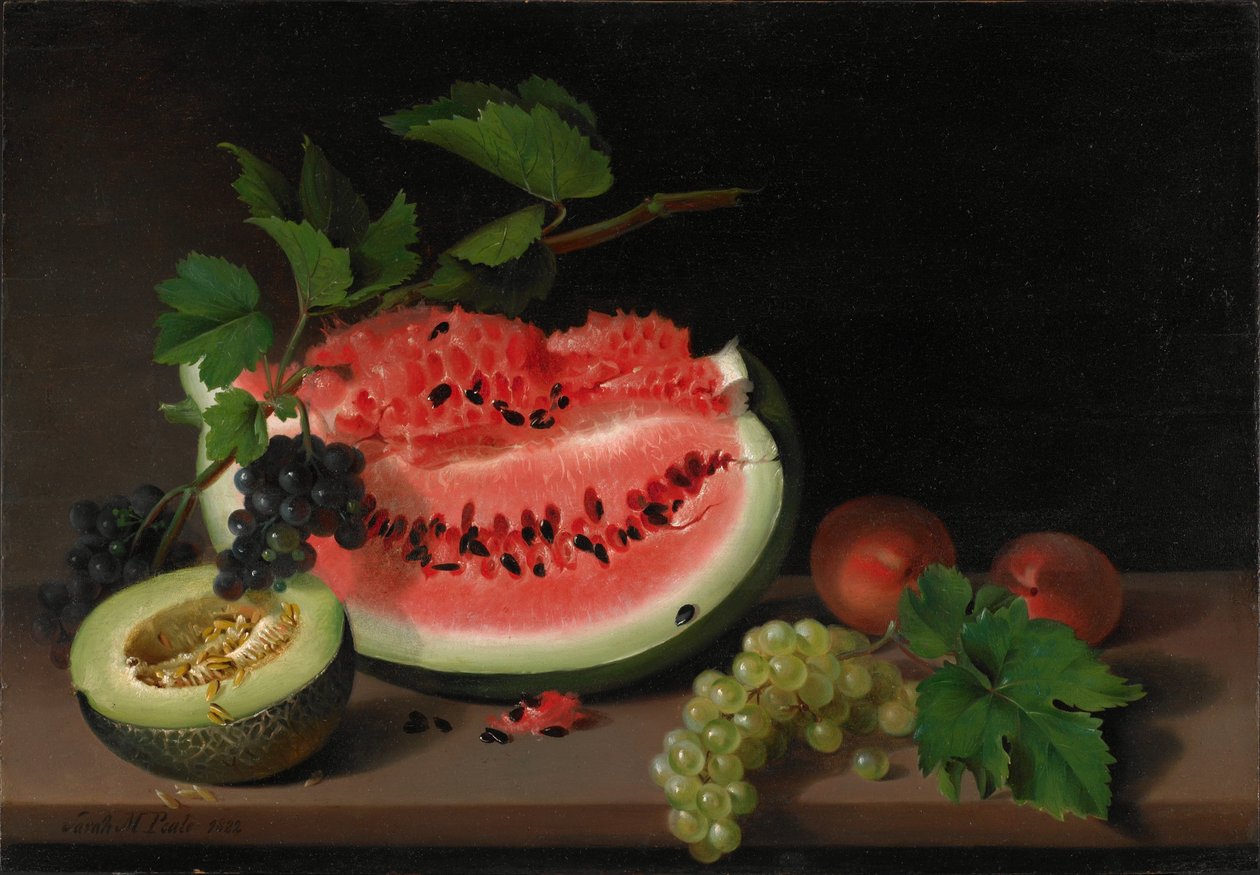 Stilleben med vattenmelon av Sarah Miriam Peale