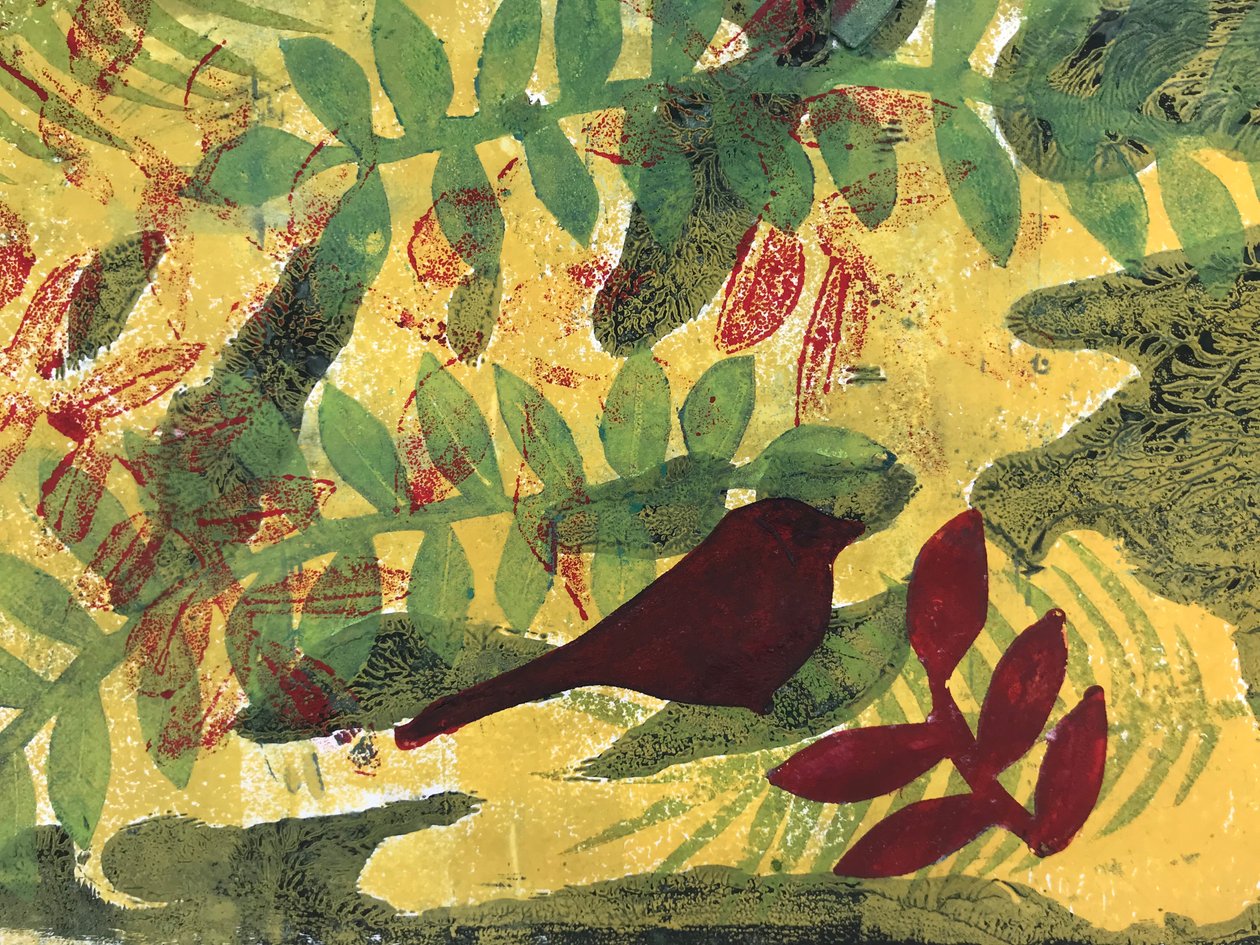 Gul ockra botanisk (monotryck på papper) av Sarah Thompson Engels