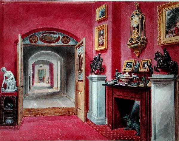 Ante Room to the Hall, Rempstone Hall, Nottinghamshire (akvarell på papper) av Sarah Caroline Sitwell