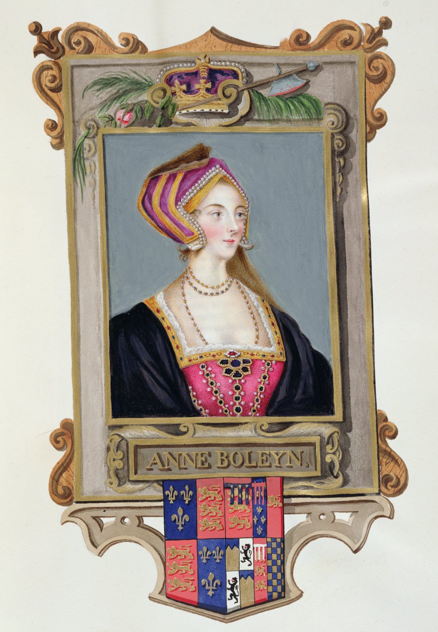 Porträtt av Anne Boleyn (1507-36) 2:a drottningen av Henrik VIII, som en ung kvinna från "Memoirs of the Court of Queen Elizabeth", publicerad 1825 (wc och gouache på papper) av Sarah Countess of Essex