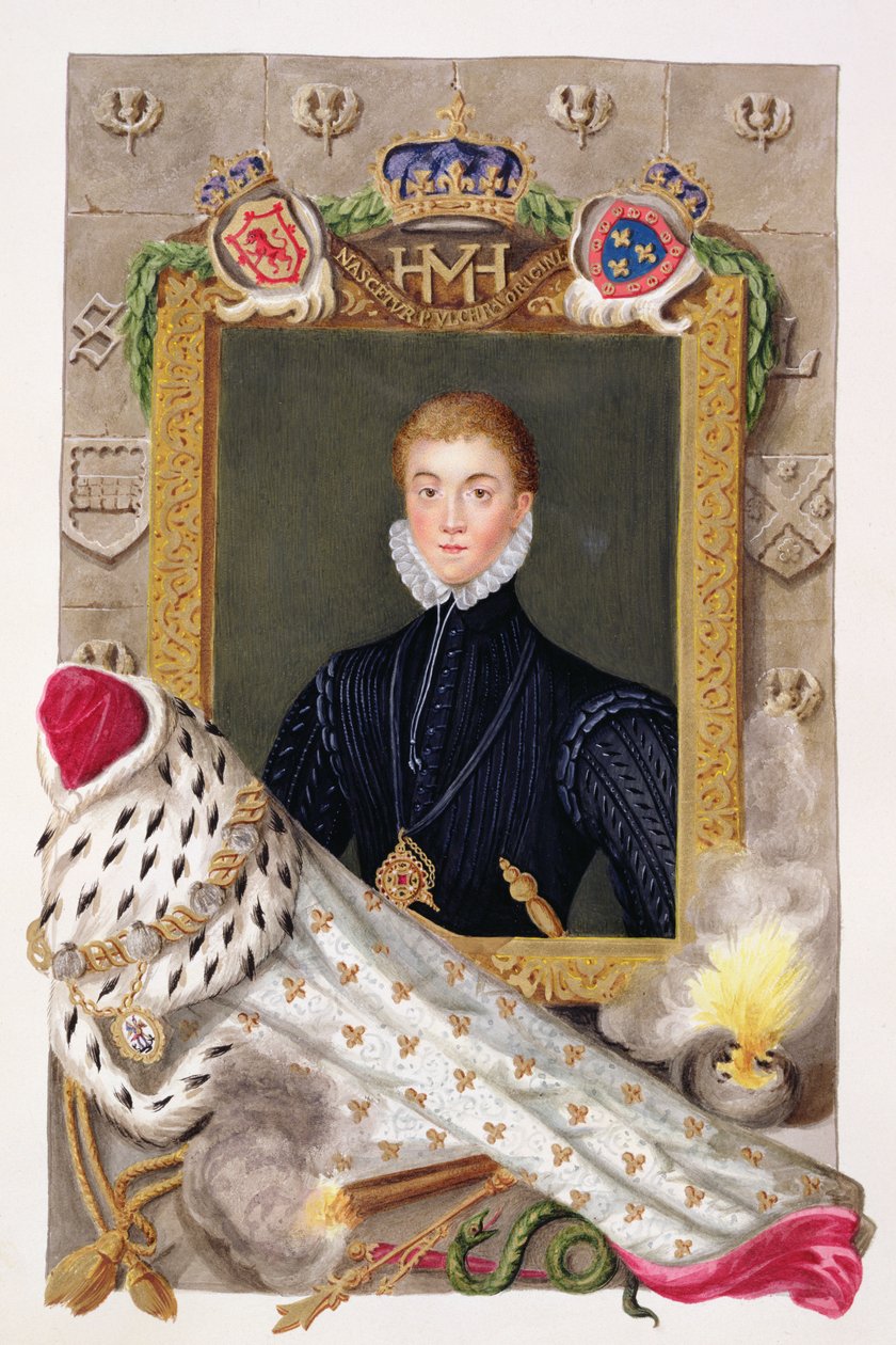 Porträtt av Charles I av England (1600-49) som prins av Wales från "Memoirs of the Court of Queen Elizabeth", publicerad 1825 (akvarell och gouache på papper) av Sarah Countess of Essex