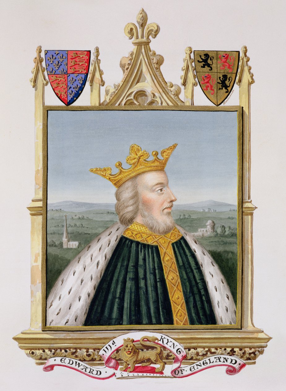 Porträtt av Edward III (1312-77) kung av England från 1327 från "Memoirs of the Court of Queen Elizabeth", publicerad 1825 (wc och gouache på papper) av Sarah Countess of Essex