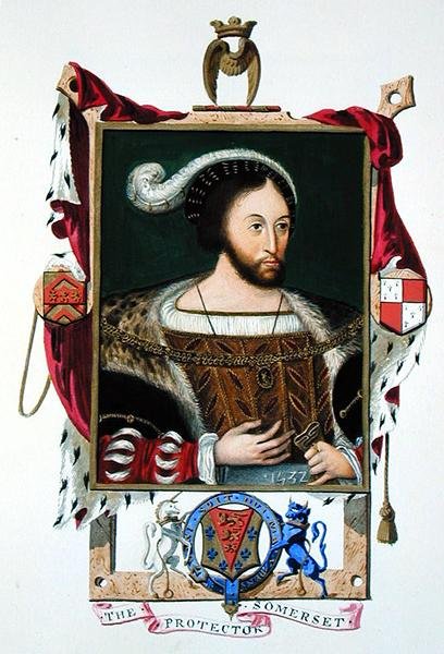 Porträtt av Edward Seymour (ca 1506-52) Lord Protector av Edward VI och hertigen av Somerset från "Memoirs of the Court of Queen Elizabeth", publicerad 1825 (akvarell och gouache på papper) av Sarah Countess of Essex