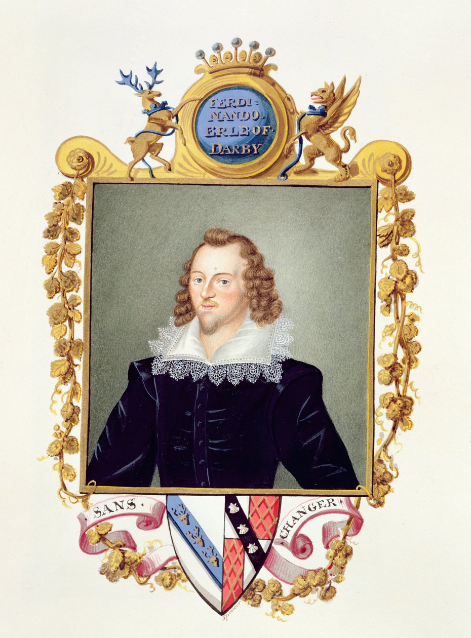Porträtt av Ferdinando Stanley (1559-94), 5:e greve av Derby, från "Memoirs of the Court of Queen Elizabeth", publicerad 1825 (wc och gouache på papper). av Sarah Countess of Essex