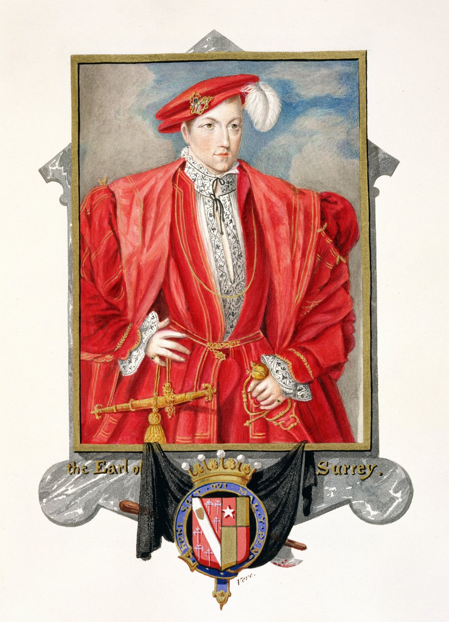 Porträtt av Henry Howard (ca 1517-47) Earl of Surrey från "Memoirs of the Court of Queen Elizabeth", publicerad 1825 (wc och gouache på papper) av Sarah Countess of Essex