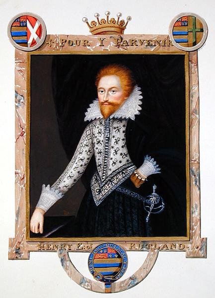 Porträtt av Henry Manners (d.1563) 2nd Earl of Rutland från "Memoirs of the Court of Queen Elizabeth", publicerad 1825 (akvarell och gouache på papper) av Sarah Countess of Essex