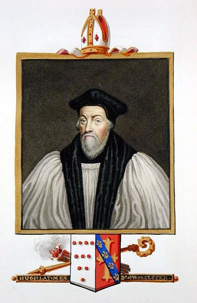 Porträtt av Hugh Latimer (f.c.1486-1555) biskop av Worcester från "Memoirs of the Court of Queen Elizabeth", publicerad 1825 (akvarell och gouache på papper) av Sarah Countess of Essex