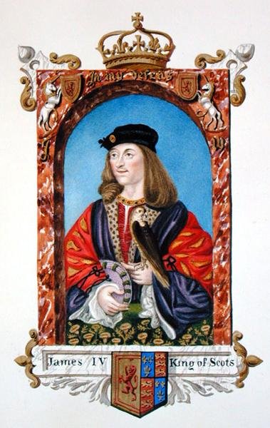 Porträtt av Jakob IV av Skottland (1473-1513) från "Memoirs of the Court of Queen Elizabeth", publicerad 1825 (akvarell och gouache på papper) av Sarah Countess of Essex