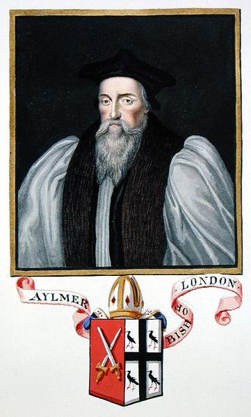 Porträtt av John Aylmer (1521-94) biskop av London från "Memoirs of the Court of Queen Elizabeth", publicerad 1825 (akvarell och gouache på papper) av Sarah Countess of Essex