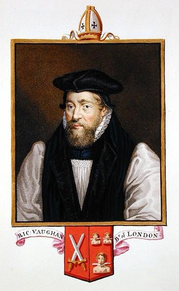 Porträtt av Richard Vaughan (ca 1550-1607), biskop av London, från "Memoirs of the Court of Queen Elizabeth", publicerad 1825 (akvarell och gouache på papper). av Sarah Countess of Essex