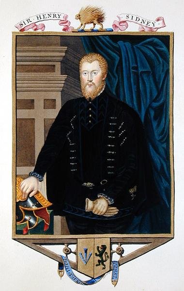 Porträtt av Sir Henry Sidney (1529-86) från "Memoirs of the Court of Queen Elizabeth", publicerad 1825 (akvarell och gouache på papper) av Sarah Countess of Essex