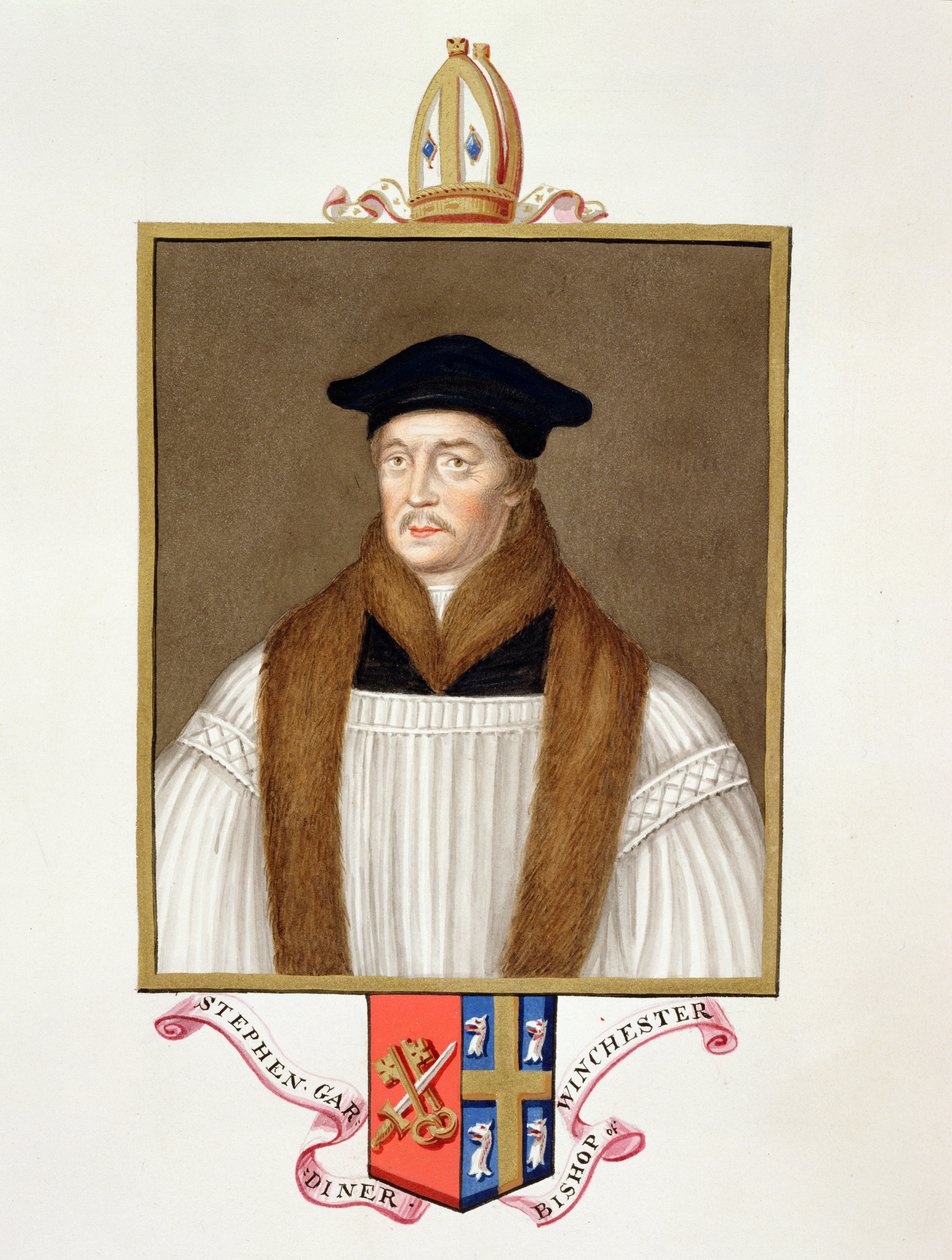 Porträtt av Stephen Gardiner (ca 1483-1555) biskop av Winchester från "Memoirs of the Court of Queen Elizabeth", publicerad 1825 (wc och gouache på papper) av Sarah Countess of Essex
