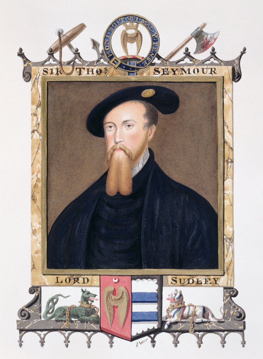 Porträtt av Thomas Seymour (1508-49) 1:e baron av Sudeley från "Memoirs of the Court of Queen Elizabeth", publicerad 1825 (wc och gouache på papper) av Sarah Countess of Essex