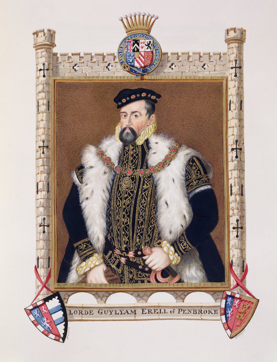 Porträtt av William Herbert (ca 1506-70), 1:a greve av Pembroke, från "Memoirs of the Court of Queen Elizabeth", publicerad 1825 (wc och gouache på papper). av Sarah Countess of Essex
